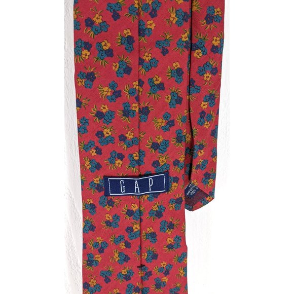 Vintage GAP red blue floral cotton neck tie - Picture 3 of 5